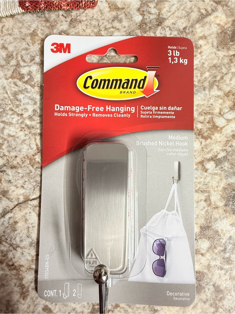 Commando Brushed Nickel Medium Hook - Silver
